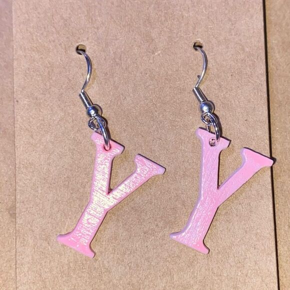 ☀️3/$12☀️ Letter “Y” Earrings with Sterling Silver Hooks. (Light Pink) - Picture 1 of 3